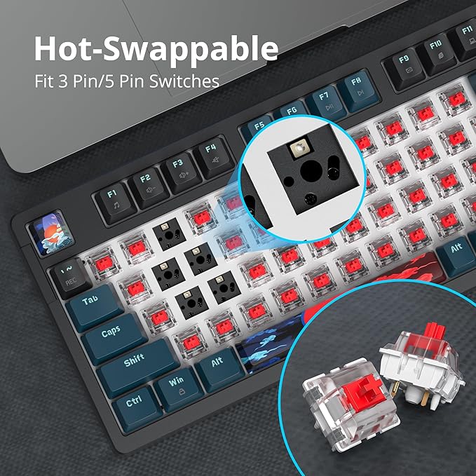 Guffercty kred 96% Wired Gaming Keyboard Gasket Mount Hot-swappable RGB Mechanical Keyboard with Knob Control &amp Number Pad for Mac/Win (98 Monster-B)