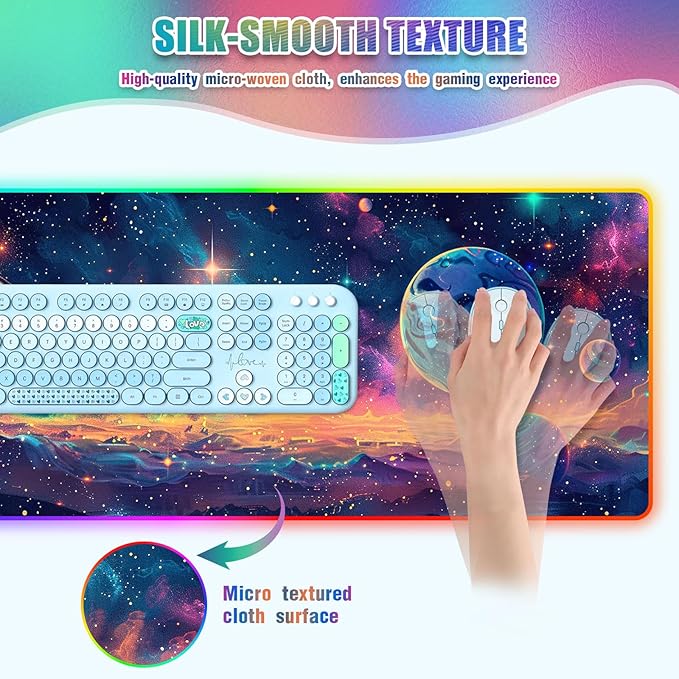 RGB Mousepad Led Mouse Pad Desk Mat I 31.5 x 11.8 Inch Large Mouse Pad I XL Oversized Big Mouse mat 14 Led Light Modes I Anti-Slip Rubber Base Waterproof Keyboard Pad for PC Gaming I Colorful Planet