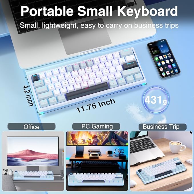 SOLAKAKA SK961 Wireless Mechanical Keyboard with RGB BacklightTri-Mode BT5.0/Wired/2.4GHz 60 Percent Wireless Gaming KeyboardRed Switch