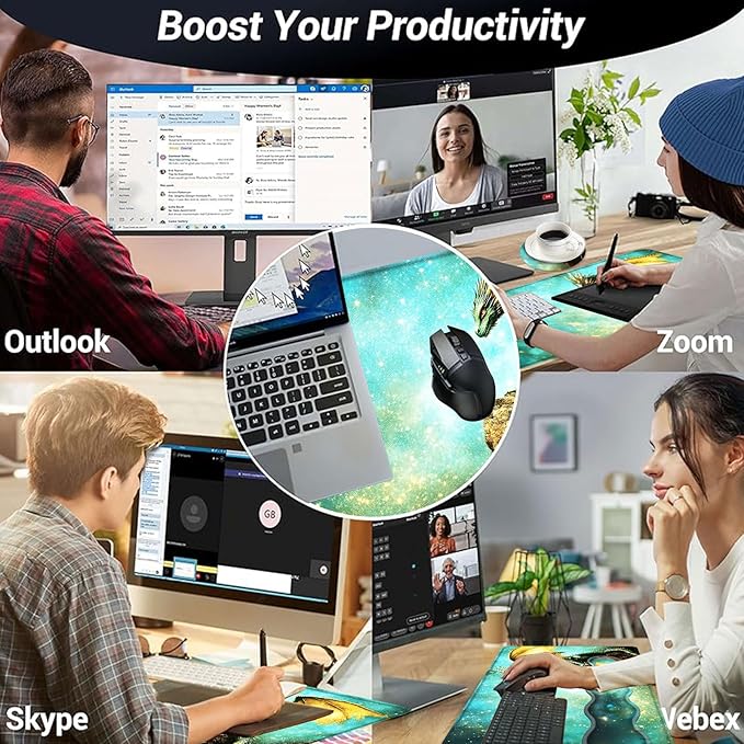 Large Mouse Pad and Keyboard Wrist Rest Desk Pad for Keyboard and Mouse 4-in-1 Large Gaming Mouse Pad with Wrist Support Desk Mat for Home Office Study GameCute Green Dragon