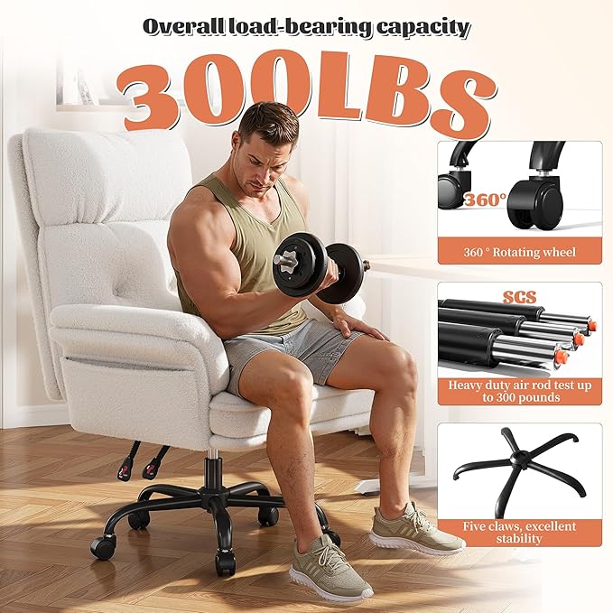 Criss Cross Chair with Armrests &amp Wheels for Cross-Legged SittingErgonomic Computer Gaming Chair with Two Side PocketsTeddy Plush Wide Seat Reclining Desk Chair for HomeOfficeBeige