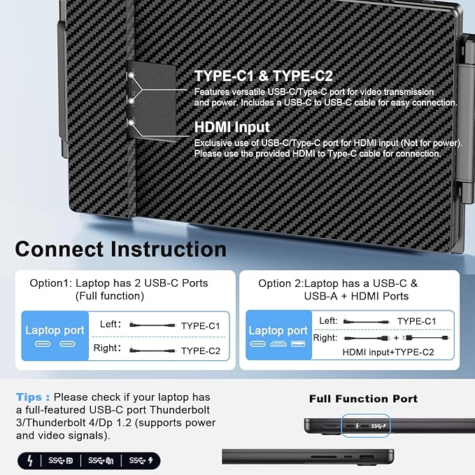S3 Laptop Screen Extender 14'' Triple Portable Monitor for Laptops Plug and Play 1080P FHD IPS Laptop Monitor Extender for 13''-16.5'' Laptops Compatible with Windows Chrome Switch