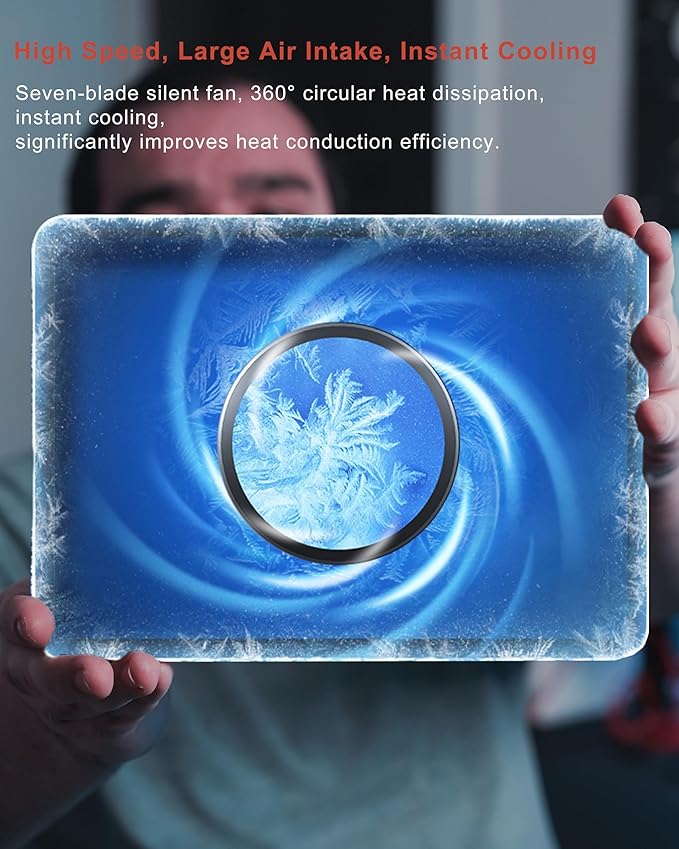 iPad CoolerMagnetic Tablet Cooler for ipad/Surface pro/Samsung Tab/Steam DeckIpad Cooling Fan with Temperature Monitor LED Gaming Light for Mobile GamingTiktok Live Streaming Black