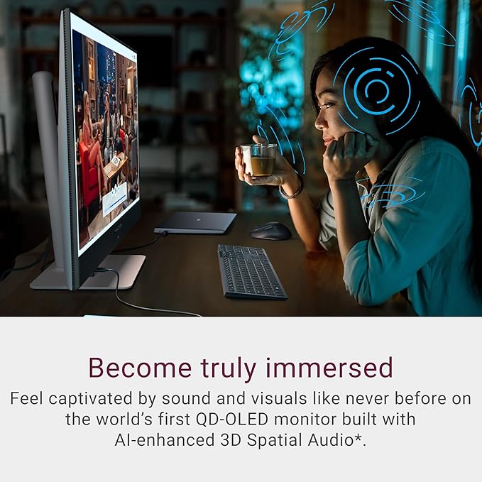 Dell 32 Plus 4K QD-OLED Monitor S3225QC - 31.6-inch (3840 x 2160) 120Hz 0.03ms Display AI-Enhanced 3D Spatial Audio Height/Tilt/Swivel/Slant Adjustment - Ash White