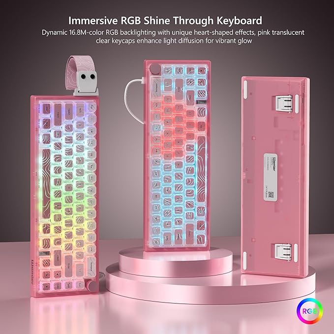 Womier 60% Percent Keyboard Pink Mechanical QMK/VIA Creamy Gaming Keyboard Topographic Hot Swappable Gasket Mount RGB Wired Key Board &amp Translucent Keycaps(VK66 PRO)