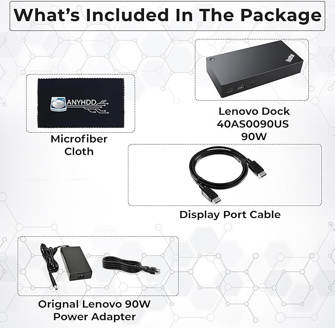 40AS0090US Docking Station Gen 2 - Supports 4K Display 1 Year Warranty Docking Station with 90W Adapter + Microfiber Cloth + DisplayPort Cables - USB-C Thunderbolt 3 Dock (Renewed)