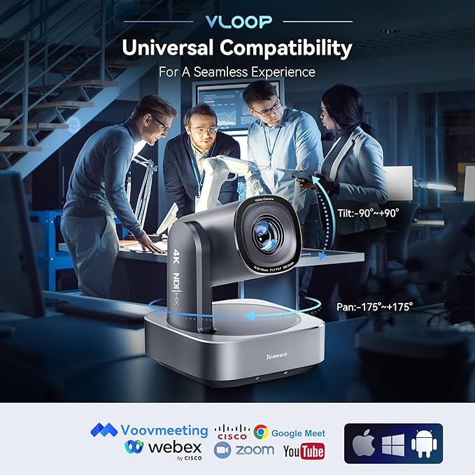 Tenveo 4K NDI PTZ Camera AI Humanoid &amp Face Auto-Tracking 20X Optical + 8X Digital Zoom USB3.0/HDMI/LAN PoE IP Live Streaming for Church Worship Broadcast Events Video Conference YouTube OBS