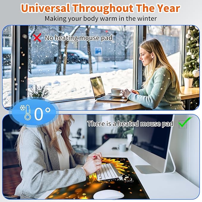 Heated Mouse PadWarm Desk Pad with 3 Levels Heating &amp 3 Hours Auto Shut-Off PU Leather Heated Desk Pad Warmer Pad for Home Office - 23.6 x 14.2 inchLuminous Sunflower Butterfly
