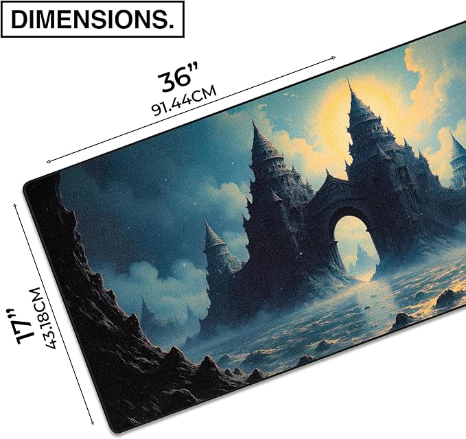 MPCO. Dark Fantasy Large Gaming Desk Pad - 36 x 17 Aeroglyde Fabric Echoes of the Deep Desk Mats - Non-slip Washable Smooth Glide for Precision Gaming &amp Work