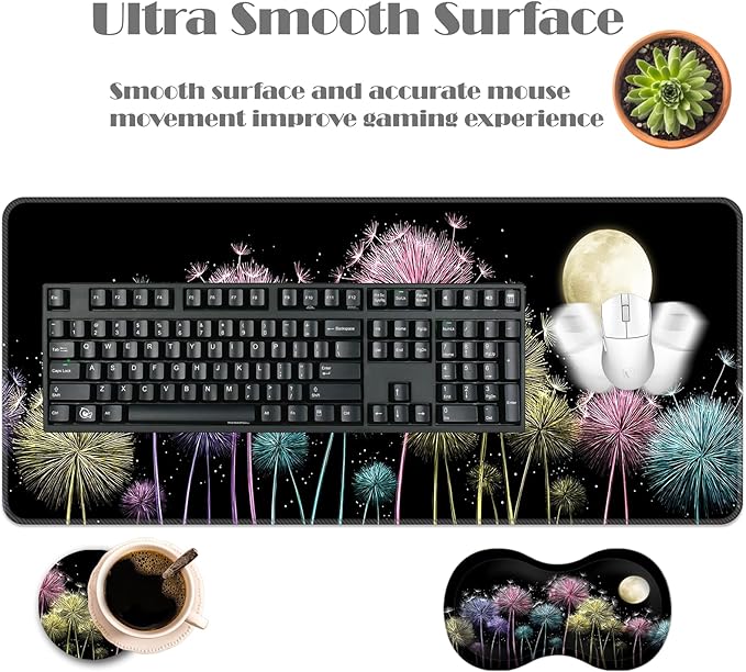 Ergonomic Keyboard Wrist Rest &amp Mouse Pad Wrist Rest SetXL Gaming Desk Mat 31.5x 11.8Non-Slip BaseMemory FoamEasy Typing Pain Relief for Office &amp HomeColorful Dandelions