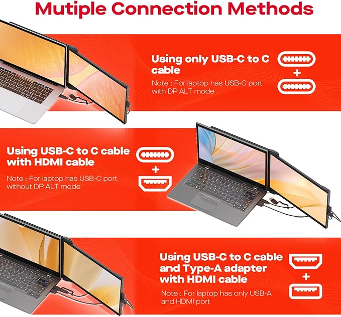 Portable Monitor - 2026 Mobile Pixels Nexus 13.3 Laptop Screen Extender IPS Ultra Slim Laptop Monitors USB C/USB A/HDMI 1080P Monitor for 14-17 Laptops Windows/macOS/Android/Switch Compatible