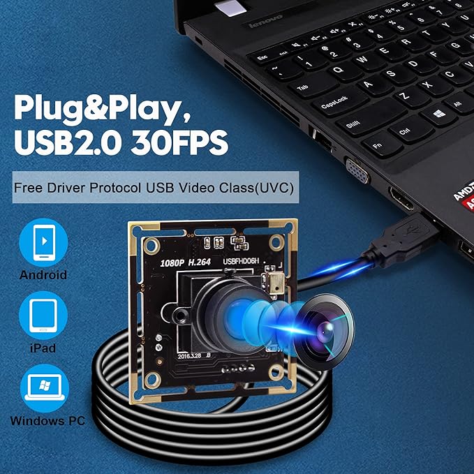 1080P USB Camera Module with 100 Degree No Distortion Lens2MP Tiny USB Camera with IMX323 Sensor Mini UVC Video Webcam with MicrophoneCompatible with WindowsLinux Mac OS and Raspberry Pi