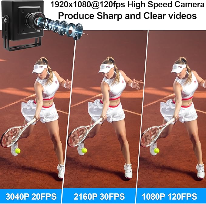 MMlove 12MP USB Camera 4K 30fps 1080P 120fps High Speed USB Camera 102° No Distortion Lens Wide Angle Webcam for Streaming Teaching Machine Vision PC Laptop Raspberry Pi