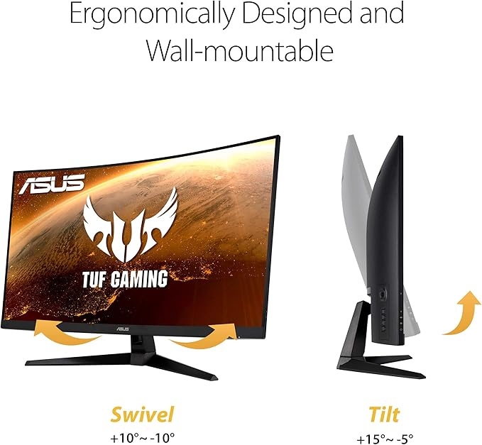 ASUS TUF 32 Inch Curved Gaming Monitor - QHD (2560 x 1440) 165Hz (Supports 144Hz) 1ms Extreme Low Motion Blur Speaker FreeSync Premium VESA Mountable DisplayPort HDMI - VG32VQ1B