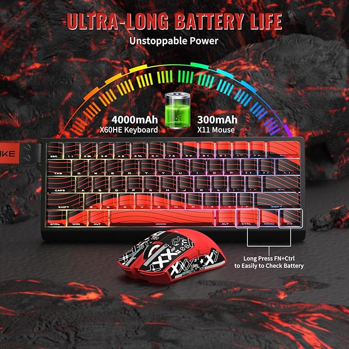 Attack Shark X11&ampX60HE Mechanical Wireless Gaming ComboRapid Trigger Magnetic Switches 8K Keyboard59g Ultra-Light Mouse with Charging Dock 22K DPIPAW3311RGB Backlit 3-Mode with Coiled Cable-R