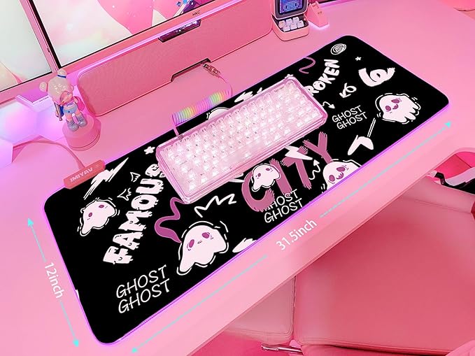 JMIYAV Pink RGB Gaming Mouse Pad 31.5x12 Inch PC XL Large Extended Glowing Led Light Up Desk Pad Non-Slip Rubber Base Computer Cute Mousepad Mat Desk Accessories Gaming Setup 851