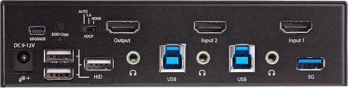 StarTech.com 2 Port HDMI KVM Switch - Single Monitor 4K 60Hz Ultra HD HDR - Desktop HDMI 2.0 KVM Switch with 2 Port USB 3.0 Hub (5Gbps) and 4X USB 2.0 HID Audio - Hotkey Switching - TAA