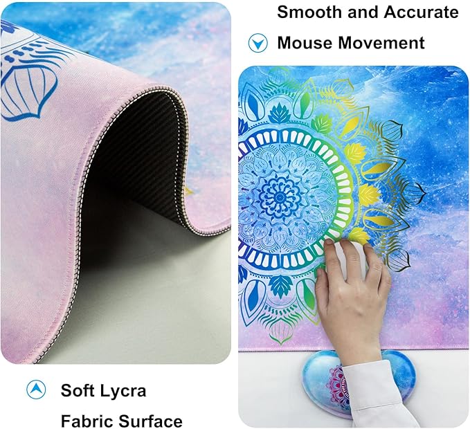 Keyboard Wrist Rest + Mouse Pad with Wrist Support + Desk Mat + Coaster 4 in 1 Set XXL Large Gaming Mousepad Cute Ergonomic Mouse Pads for Desk Computer Laptop Office Decor-Star Mandala