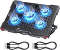 AICHESON S035 5 Fans Blue Light Laptop Cooling Pad and 2 Pack Type A Male to Type A Male Cable Combination Set