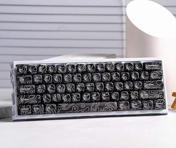 dagaladoo Black Topographic Keycaps SetMOA Profile PBT Key caps100 PercentDye-Sub 129-key Custom Keyboard Keycap for 100% 75% 65% 60% TKL US Layout Mechanical Keyboard