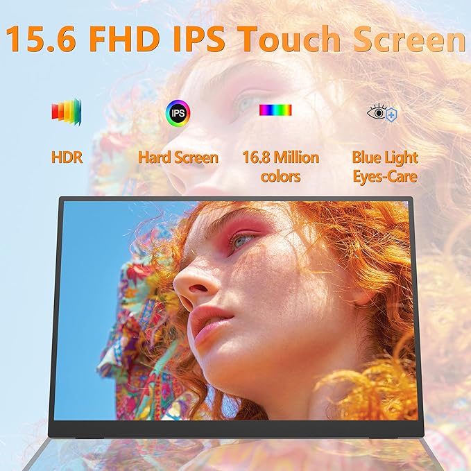 Portable Touchscreen Monitor 15.6” 1080P HDR IPS Touch ScreenHDMI USB C Travel Monitor with Stand &amp SpeakerExternal Monitor for Laptop Mac PC Phone PS4/5 Xbox Switch
