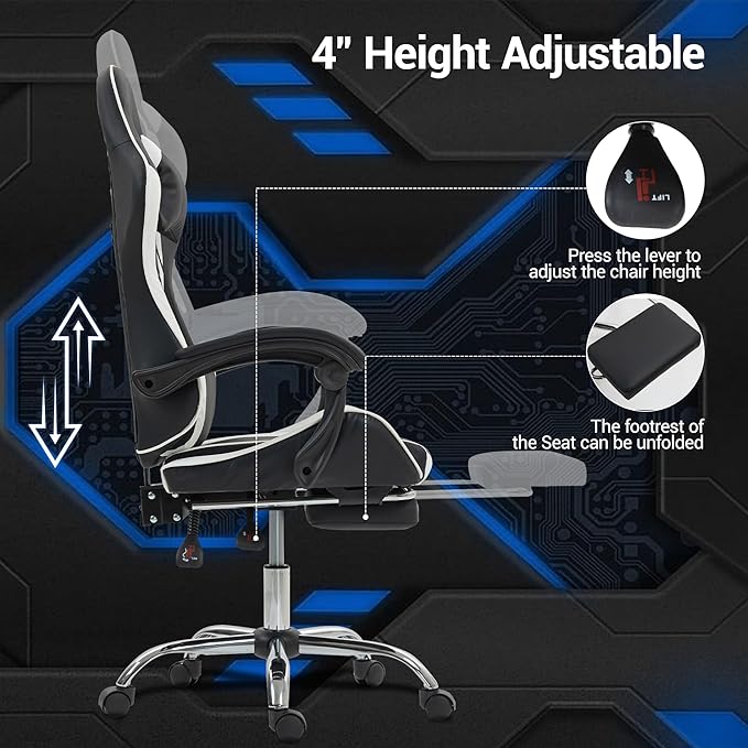 Ergonomic Gaming Chair with 360° Swivel &amp Recline 90-135°Adjustable Backrest Lumbar Massage Support Linkaged Armrests Heavy-Duty Casters &amp Frame Esports Office Computer Desk Chair Black