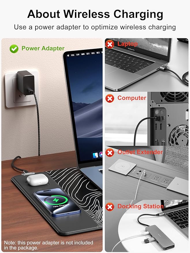 TopMade Mouse Pad with 15W Fast Wireless Charging 31.5x15.75 XXL Large Gaming Waterproof Desk Pad with Ultra-Smooth Surface Non-Slip Base Computer Desk Mat Black Topographic Map #1