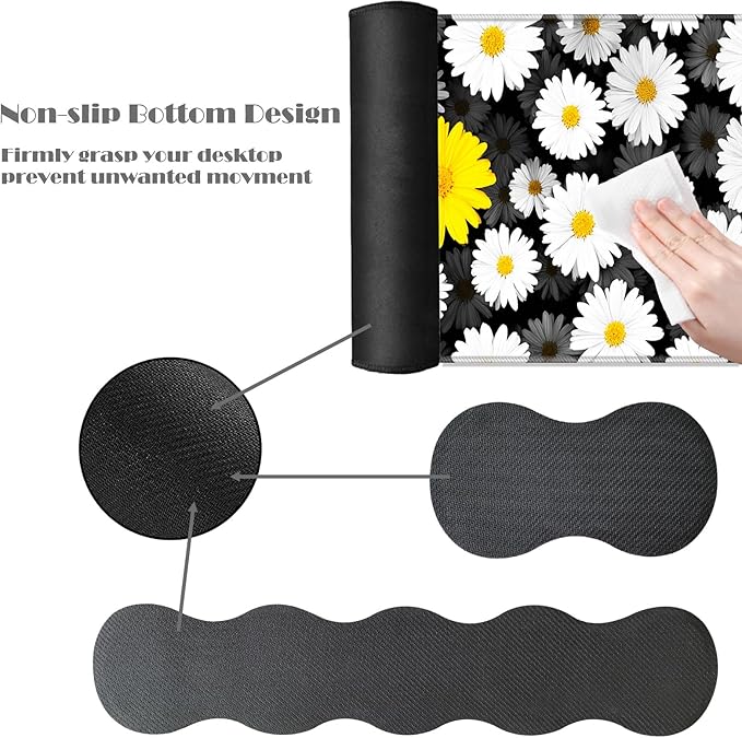 Ergonomic Keyboard Wrist Rest &amp Mouse Pad Wrist Rest SetXL Gaming Desk Mat 31.5x 11.8Non-Slip BaseMemory FoamEasy Typing Pain Relief for Office &amp HomeYellow Daisy