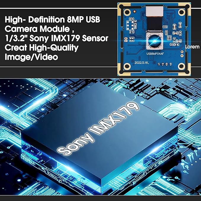 Autofocus USB Camera 8MP 4K Camera Module with 72° Distortion Free LensPlug and Play UVC USB2.0 for PC ComputerCompatible with Windows LinuxIdeal for Industrial Security Video Surveillance