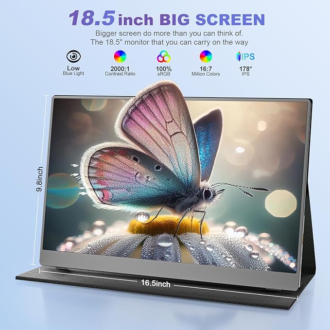 18.5 Inch Portable Monitor for Laptop FHD 1080P 100% sRGB Travel Monitors for Laptop Portable Computer IPS Display w/VESA External Monitor USB-C HDR HDMI Portable Screen w/Smart Cover &amp Speaker
