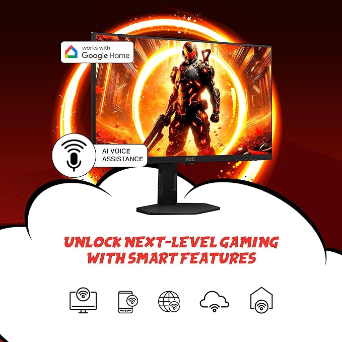 AOC Gaming Q27G4XY 27 Smart Gaming Monitor - QHD 2560x1440 180Hz VA Panel Google Smart OS USB-C 65W PD AMD FreeSync G-SYNC Compatible Built in Speakers