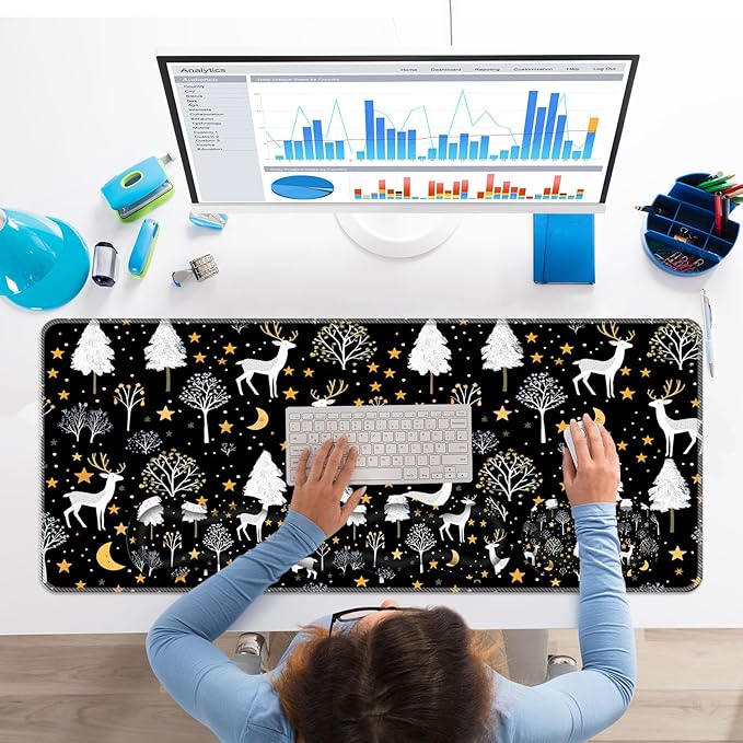 Keyboard Wrist Rest SetMemory Foam Wrist Support Mouse Pad31.5x11.8 Desk Mat for Comfortable Typing &amp Pain ReliefNon-Slip Base for Office &amp Home Use - Cute Training Deer and Trees