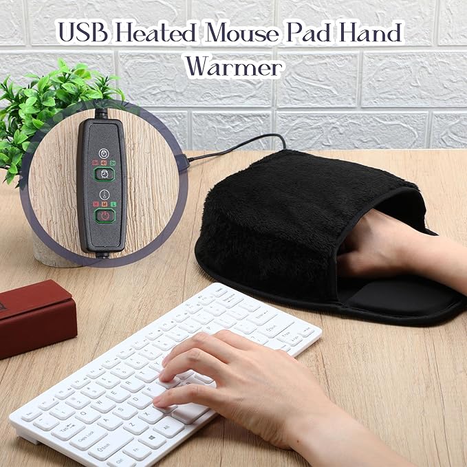 2pcs USB Heated Mouse Pad Hand Warmer 3 Temperatures Time Limit Mouse Pad Mat with Wrist Rest Controller Gaming Mousepad Desk Accessories for Winter Valentines PC User Gift Office Home Computer