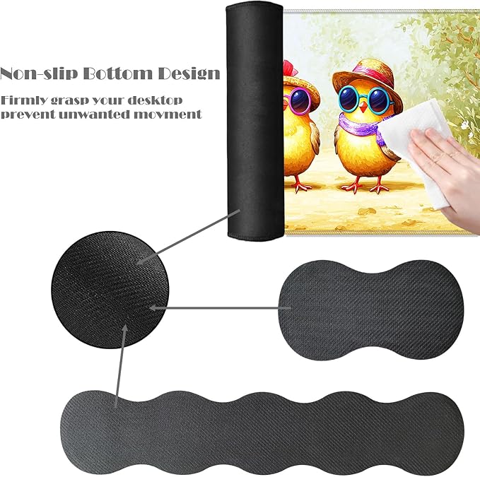 Ergonomic Keyboard Wrist Rest &amp Mouse Pad Wrist Rest SetXL Gaming Desk Mat 31.5x 11.8Non-Slip BaseMemory FoamEasy Typing Pain Relief for Office &amp HomeCute Chickens with Hats