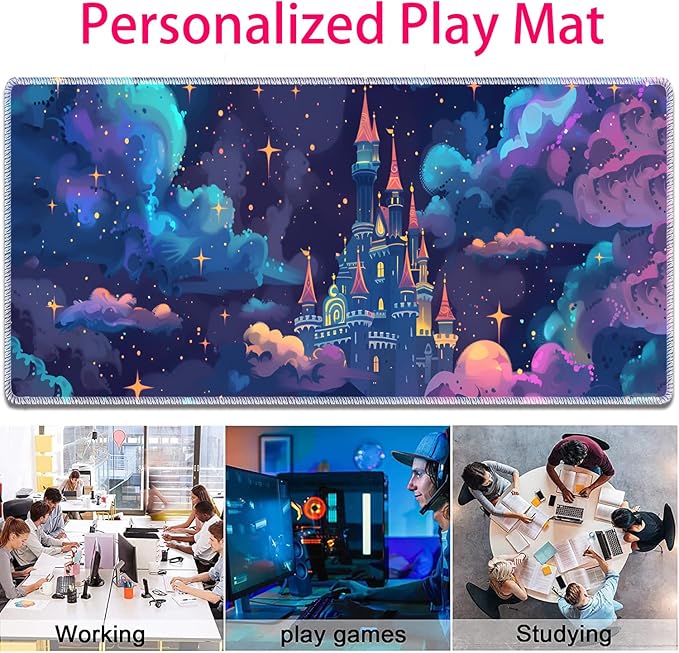 Large Gaming Mouse Pad + Mouse Wrist Rest Pad + Coaster Combination 31.5 x 11.8 Durable Non-Slip Extension Table Mat Suitable for Office and Home Astral Cloud Castle
