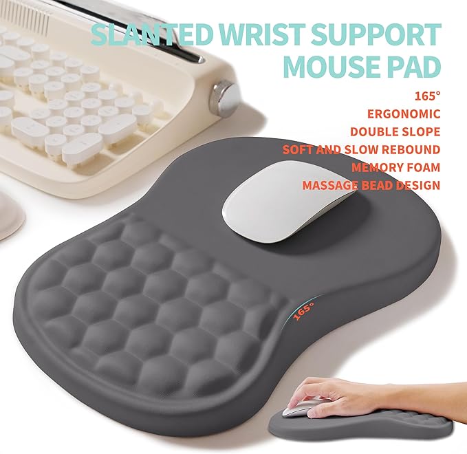 2-in-1 Ergonomic Set Wave Rise Keyboard Wrist Rest and Massage Bulge Slope Mouse Pad Wrist Support Cushion Memory Foam Integrated to Relieve Wrist Pain Deep Gray