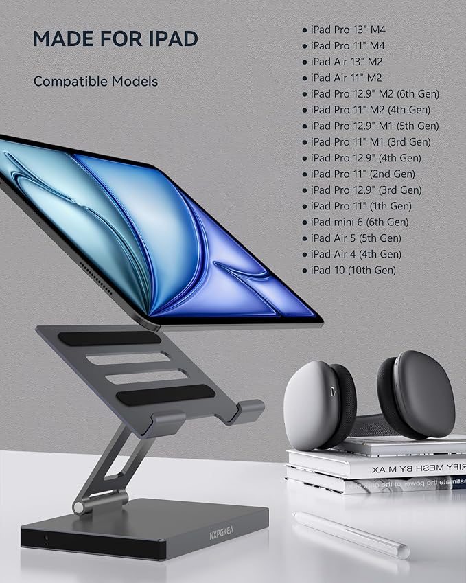 iPad USB C Hub Stand 9-in-1 Multiport Adapter for iPad Pro M4 M3 M2 13 12.9 11 Inch Docking Station Foldable with 4K60Hz HDMI RJ45 Gigabit Ethernet SD/TF Card Reader USB 3.0 3.5 mm Audio