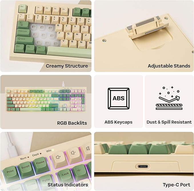 MechLands Aula S102 Membrane Gaming Keyboard with Number Pad 100% Full Size Layout USB-C Wired RGB Backlit Creamy Silicone Structure Silent Keyboard for PC Game/Office (Yellow)