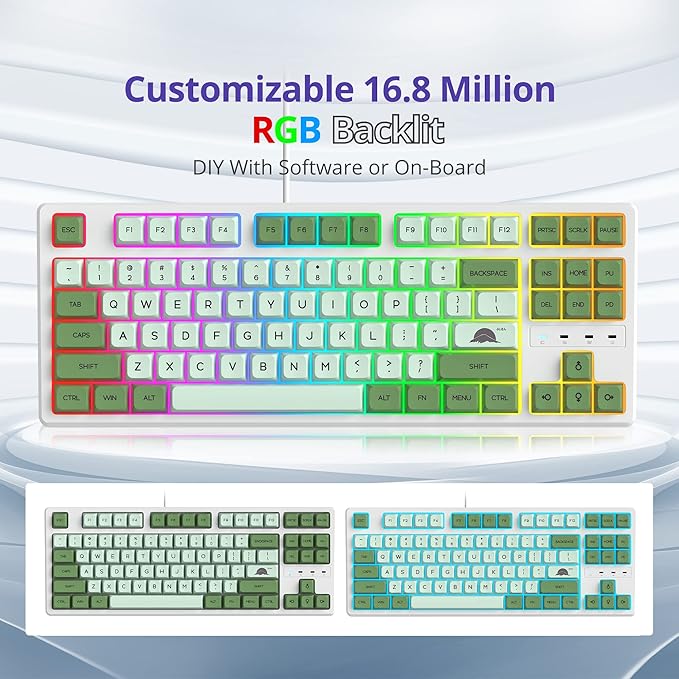 Fogruaden 75% Mechanical Keyboard with Red Switch RGB Backlit Gaming Keyboard 87 Keys Compact TKL Wired Keyboard for Win/Mac Laptop PC Gamer - Matcha