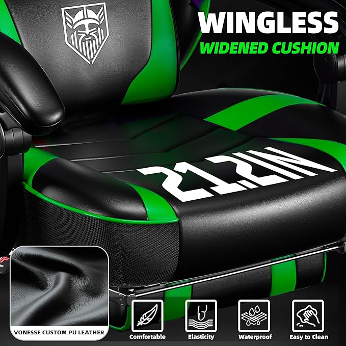Vonesse Gaming Chair Big and Tall Gaming Chair with Footrest and Massage Gaming Chairs for Adults with Lumbar Support Ergonomic High Back Computer Chair with Pocket Spring Cushion (Green/Black)