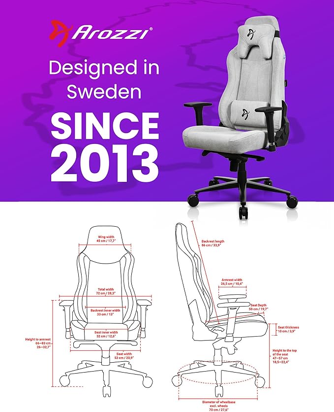 Arozzi Vernazza Soft Fabric Durable Upholstery Ergonomic Office and Gaming Chair with High-Level Features Like 3D Armrests and a Pro Mechanism Along with Soft Neck &amp Lumbar Support Pillows-Light G