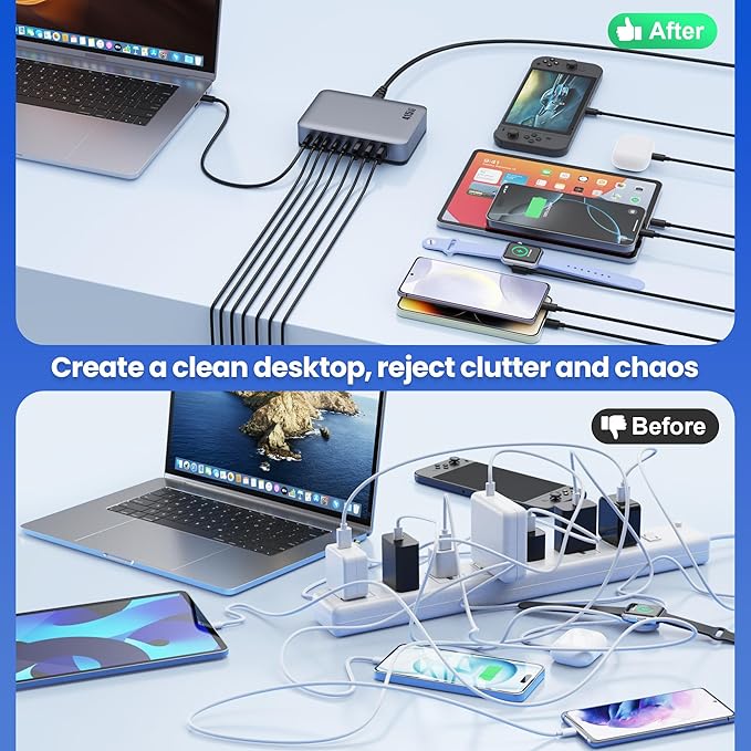 USB C Charger 415W USB C Charger Block 8-Ports GaN IV Fast Charging Station Hub Dual PD 100W Laptop Charger Adapterfor MacBook Pro/Air/iPad/iPhone16/15/14/Apple Watch/DELL/Samsung for Home Office