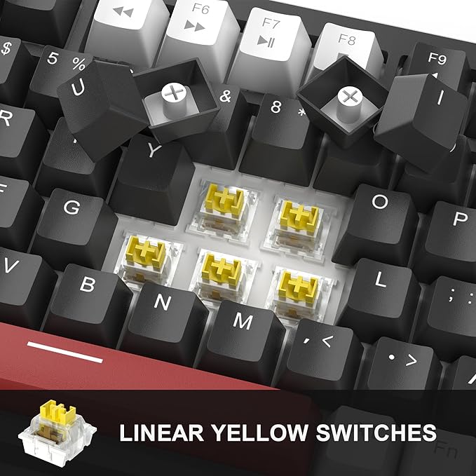 MageGee 75% Mechanical Gaming Keyboard Compact Blue Backlit Wired Gaming Keyboards with Yellow Switches EVA Foam Knob Control STAR75 Portable NKRO PC Gaming Keyboard - White &amp Black