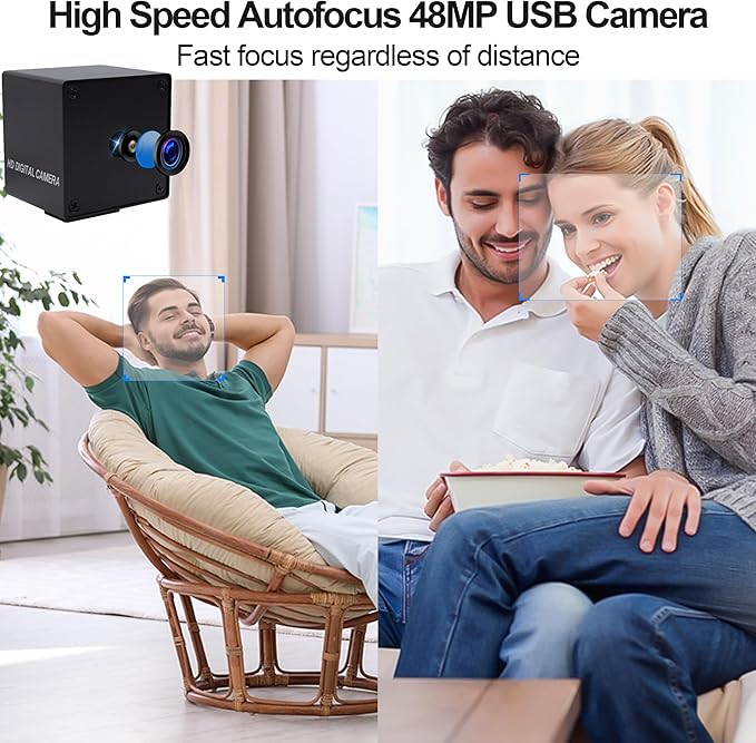 MMlove 8K USB Camera 48MP Webcam 4K 30FPS High Speed Autofocus Lightburn Camera with 70 Degree No Distortion Lens Industrial Security Wabcam for Skype/Zoom/FaceTime/HangoutsPC/Laptop/Raspberry Pi