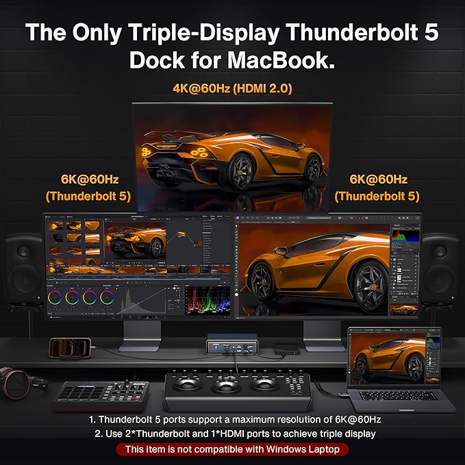 iVANKY 23-in-1 Intel Certified Thunderbolt 5 FusionDock Max 2 120Gbps MacBook Docking Station Triple 6K@60Hz Display for Mac M1-M5 Pro/Max 140W PD 2.5GbE Cooling Fan (Incompatible with Windows)
