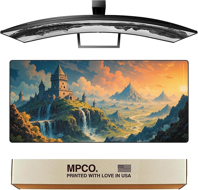 MPCO. Dark Fantasy Large Gaming Desk Pad - 36 x 17 Duraglyde Fabric Spring Castle Desk Mats - Non-slip Washable Smooth Glide for Precision Gaming &amp Work