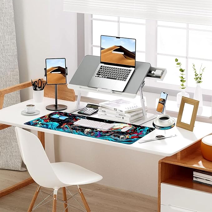 Keyboard Mouse Pad Set Extended Gaming Mouse Pad+Ergonomics Keyboard Wrist Rest Support Memory Foam Easy Typing Pain Relief 4Pcs XL Ultra Thick Desk MatNeon Leopard and Skull