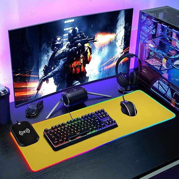 Gold Mouse Pad Gaming Mousepad Non Slip Desk Mat Wireless Charging RGB Computer Mouse Pads Keyboard Mats Pad for Home Office Desktop 35.4 x 15.7 in