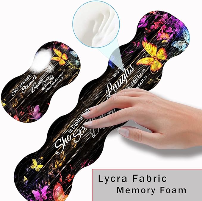 Keyboard Wrist Rest and Mouse Pad with Wrist Support Set Ergonomic CoasterMemory FoamEasy Typing Pain ReliefLarge XL Desk Mat 31.5x 11.8Floral Butterfly Bible Verse Proverbs 31-25