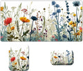 Wrist Rest Pad Small Mouse Pad and Office Desk Mat Set 3 in 1 Desk Pad 11.8 x 23.6+Mousepad +Mouse Wrist Rest with Ergonomic Design Non-Slip for Home Gaming Computer Red Orange Flowers